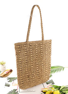 Bolso <span class=keywords><strong>de</strong></span> paja Natural tejida para mujer, bolsa <span class=keywords><strong>de</strong></span> gran capacidad para vacaciones, trenzada, portátil, venta al por mayor, para verano - Product Image 4