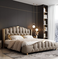 Lit rembourré de luxe moderne, très demandé, en bois massif, taille King et Double, ensemble de meubles de chambre à coucher, vente en gros