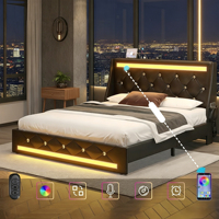 [Stock US] Cadre de lit pleine grandeur avec lumières LED, cadre de lit rembourré avec station de charge, expédition rapide depuis les États-Unis, MOQ 1 unité