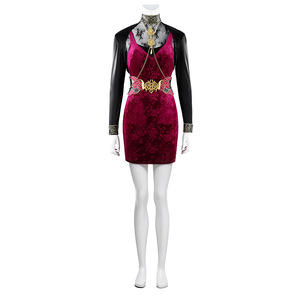 Conjunto de vestido de terciopelo para Cosplay de Ada Wong, disfraz rojo con bordado dorado para juegos de rol de Anime - Product Image 3
