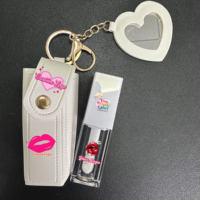 Étui à rouge à lèvres mignon en cuir PU avec fermeture éclair, logo personnalisé, écologique, mini, porte-clés, miroir cosmétique
