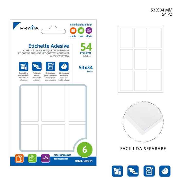 White Rectangular Adhesive Label 5.3x3.4 cm 6-Piece Stationery and Labels 8055769228341