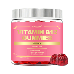 Rosebest Fabrik GMP-Zertifiziert Großhandel OEM Private Label Natürlicher Kirschgeschmack 1000MCG <span class=keywords><strong>Vitamin</strong></span> <span class=keywords><strong>B12</strong></span> und Nahrungsergänzungsmittel Gummis in Großpackungen - Product Image 1