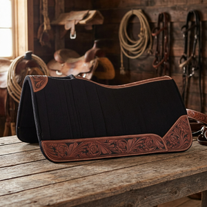 Western Contoured Natural Eco-friendly <b>Wool</b> Shell Dressage Pad Performer Full Skirt 32" X 32" Free Sponge Saddle Cleaner High - Product Image 3