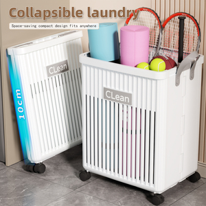 Set di Cesti Portabiancheria Pieghevoli in Plastica con Ruote, Tipo Verticale, Ecologico e Durevole, per Bagno - Product Image 6