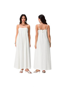 Colorful Women's Casual Daily Simple Strap Pleated <b>Long</b> <b>Skirt</b> Comfortable Loose <b>Summer</b> Dress Button Cotton Party Style Dress - Product Image 2