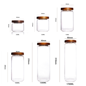 Recipiente Redondo de Vidrio con Etiquetas Personalizadas, Boca Ancha, para Uso Doméstico, Recipiente de Vidrio para Alimentos, Azúcar, Té, Café, con Tapa de Acacia - Product Image 2