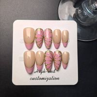 Presse à ongles sculptée à la main de qualité d'exportation Nouveaux ongles gothiques à imprimé floral et animal français Amande Ensemble d'ongles de luxe amovibles