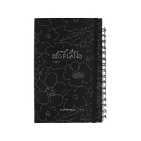Carnet d'étude à spirale noir à motifs floraux avec presse-papiers, stylo doré et sangle élastique, idéal pour les étudiants, le bureau, la prise de notes et la planification