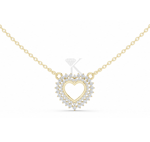 Collar con colgante de corazón abierto con diamantes festoneados, oro macizo de 14K, estilo vintage, diamantes cultivados en laboratorio, joyería fina romántica, regalo para ella - Product Image 1