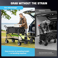 Chariot utilitaire pliable robuste à double plateau, roues tout-terrain en PU, avec freins, pour le camping, la plage et le shopping