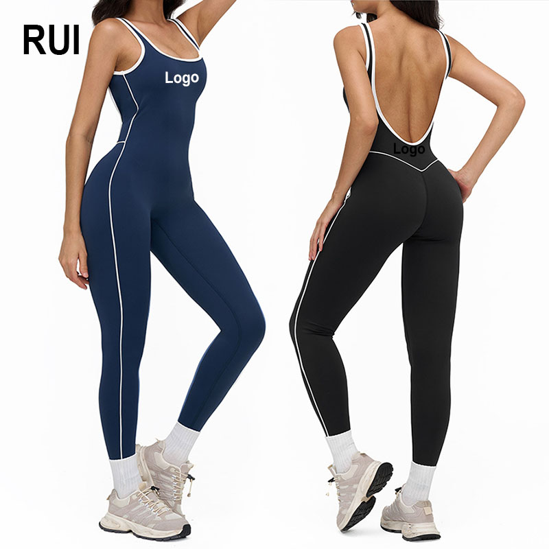 RUIQUWIN Women's Sleeveless Striped Yoga Bodysuit Quick-Dry Breathable Four-Way Stretch Spandex/Nylon Gym Fitness Sports