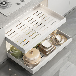 Modern Self-Adhesive Pull <b>Kitchen</b> Cabinets Organizer 2 Slides Sliding Spice Rack Expandable Storage Drawer Shelves for Dining - Product Image 5