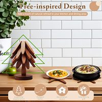 Nouveau dessous-de-plat en bois pliable en forme de sapin de Noël : résistant à la chaleur, anti-brûlure, porte-gobelet pour la maison (avec support)