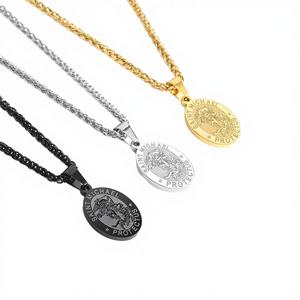 Collar con Colgante de San Miguel Arcángel en Acero Inoxidable Chapado en Oro de 18K, Cadena con Medalla de Ángel, para Regalo de Compromiso o Fiesta - Product Image 4