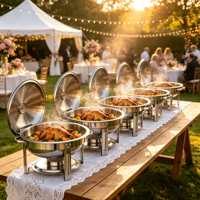 FLEY Réchaud rond en acier inoxydable 4,5 L, couleur or et argent, ensemble chauffe-plats professionnel pour fêtes, restaurants et banquets