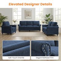 Ensemble de canapés sectionnels 3 pièces en chenille moderne avec garniture cloutée, mobilier de salon, fauteuil et causeuse