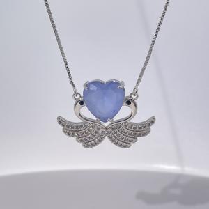 Collar con Colgante de Alas de Ángel y Corazón de Plata de Ley 925 con Piedra Azul y Circonita Cúbica, Joyería de Moda para Mujer, Tianyu Gems - Product Image 1