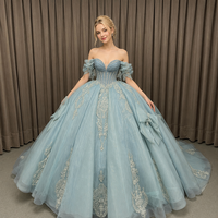 Robe de bal de Quinceañera de luxe bleu marine brillante, ornée de cristaux et de perles, brodée, style Empire, modeste, pour adolescentes