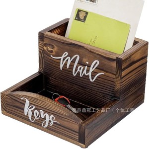 Buzón de madera con cajón para llaves, organizador de escritorio de doble compartimento, caja de almacenamiento de madera maciza retro blanca y marrón para uso en oficina - Product Image 5