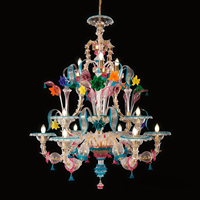 Lustre LED personnalisé en verre de Murano JYLIGHTING avec design floral, luminaire suspendu turquoise rose pour bureau, hauteur réglable