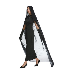 Cape en tulle à capuche noire, longue robe en mousseline de soie médiévale, robe de <span class=keywords><strong>vampire</strong></span>, cape transparente pour adultes - Product Image 4