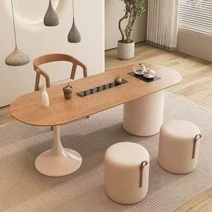 Juego de Mesa y Sillas de Madera Sólida Color Crema, Muebles Minimalistas de Lujo para Sala de Estar, Aptos para Balcón - Product Image 4