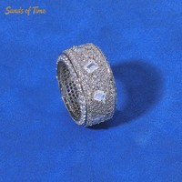 Bague Éternité Moissanite Entièrement Sertie, Plaqué Or 18K, Personnalisée, Pavé VVS, Style Hip Hop Rapper Streetwear, Sables du Temps