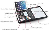 Porte-documents de conférence JMZ A4 en cuir PU avec chargeur de batterie externe et support de charge mobile pour le bureau et l'école