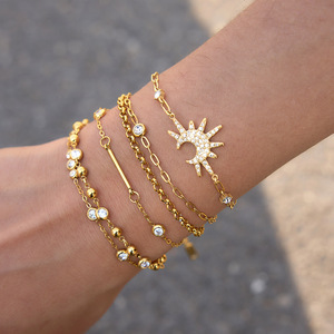 Pulsera de cadena de oro de doble capa con bisel de diamantes de imitación para mujer, joyería de regalo - Product Image 3