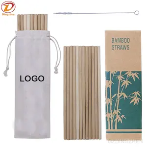 Canudos de bambu natural reutilizável, conjunto de canudos biodegradáveis com bolsa para viagem