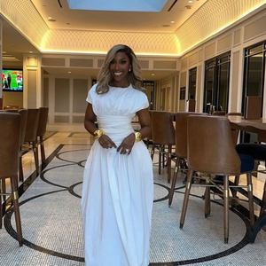 Estate nuovo arrivo abiti bianchi girocollo manica corta in vita calzante una linea Maxi <span class=keywords><strong>abito</strong></span> donna - Product Image 4