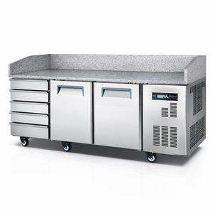 Mostrador refrigerado para preparación de pizzas y ensaladas, <span class=keywords><strong>mesa</strong></span> de preparación comercial para pizzas - Product Image 3