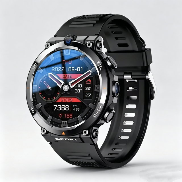 Android Smart Watch Dual HD Cameras IPX7 Waterproof 1.3" IPS Screen 600mAh Battery Calling Sports Monitoring Alloy Case TPU Band