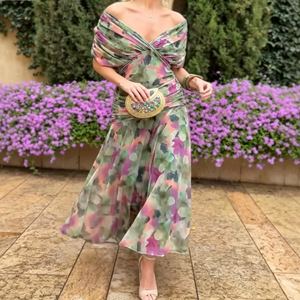 Vestido Largo Casual con Cuello Barco y Estampado de Malla de Poliéster, Estilo Europeo Americano Transfronterizo, Colección Primavera Verano 2026 - Product Image 1