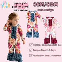Combinaison à manches longues à volants pour bébé fille, imprimé personnalisé, combinaison florale une pièce, marque privée, vêtements pour fille