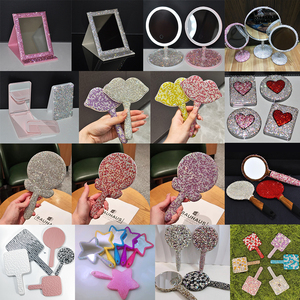 Bán Buôn Trắng Hồng Trái Tim Màu Đỏ Vanity Cầm Tay Gương Bling Kim Cương Cầm Tay Du Lịch Cầm Tay Trang Điểm Gương - Product Image 6
