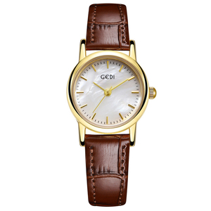 Montre décontractée vintage pour femme avec cadran rond en nacre naturelle, petite, exquise et polyvalente, bracelet en cuir - Product Image 2