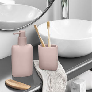 Ensemble de salle de bain pratique en deux pièces en polyrésine de marque italienne Brandani, distributeur de savon liquide, organisateur d'accessoires - Product Image 1