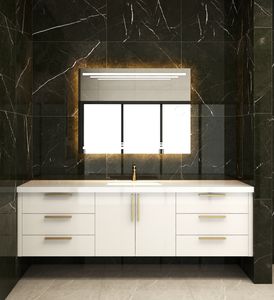 Modern Minimalist Modular <b>Bathroom</b> Vanity <b>Cabinets</b> <b>with</b> LED-Lit <b>Mirrors</b> and White Lacquer Finish - Product Image 3