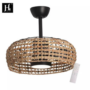 Ventilateur de plafond LED en rotin tressé avec lumière, style vintage, lampe suspendue simple pour la décoration du salon ou du bar - Product Image 6