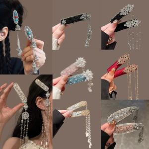 <span class=keywords><strong>Pince</strong></span> à cheveux BB de style ethnique avec strass et pompon, artisanat lourd, cristal de haute qualité, élégante, accessoire capillaire pour femme, cadeau - Product Image 3