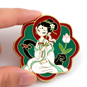 Cartoon Girl With Yellow Flower Lapel Pin Gold Plated Hard Enamel Zinc Alloy Metal Pin Art Collectible - Product Image 5