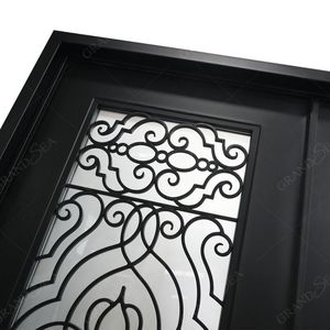 Puerta Principal de Hierro Fundido para Entrada de Villa, Diseño Nuevo <span class=keywords><strong>2026</strong></span>, Diseño Hueco Elegante, Puerta Sencilla de Hierro Forjado con Vidrio - Product Image 3