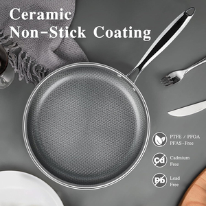 Triply Stainless Steel Frying <b>Pan</b> Saute <b>Pan</b> Non-Stick Coating Gas <b>Induction</b> Compatible Home Cooking Cookware Set Glass Lid Easy - Product Image 2