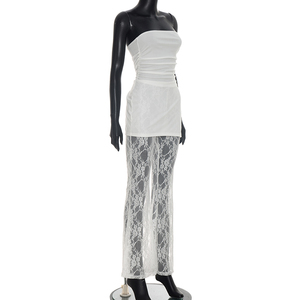 Viviblook D26JP093 Mono de Verano para Mujer, Sexy, Sin Mangas, Sin Tirantes, Color Sólido, con Abertura, Encaje, Patchwork, Estilo Flare, para Club - Product Image 3