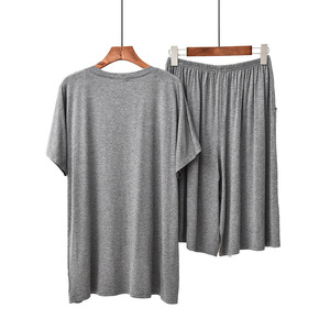 Pijama de manga corta con cuello en V para <span class=keywords><strong>hombre</strong></span>, ropa de dormir informal de <span class=keywords><strong>verano</strong></span> personalizada de 2 piezas, ropa de salón acogedora para el hogar, ropa de talla grande transpirable - Product Image 3