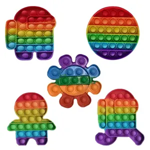 Brinquedo sensorial de silicone anti-stress arco-íris, brinquedo sensorial engraçado para fazer estourar bolhas, jogo divertido de girar, brinquedo sensorial para brincar