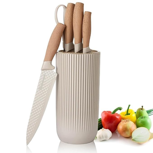 Cuchillos de Cocina de Acero Inoxidable con Mango de Madera, Juego de Cuchillos de Chef con Soporte de Plástico - Product Image 1