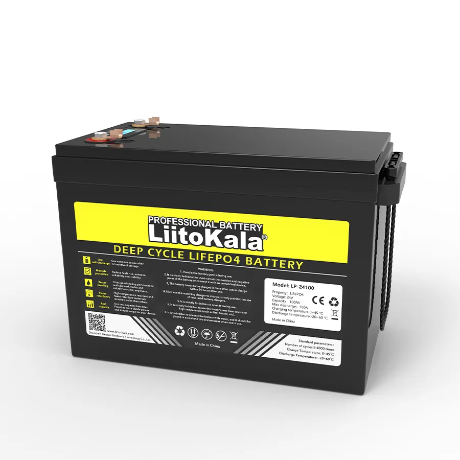 Liitokala 24v 100Ahディープサイクルlifepo4バッテリー実容量スマートBMS100A放電4000サイクルLCDおよび24V充電器付き